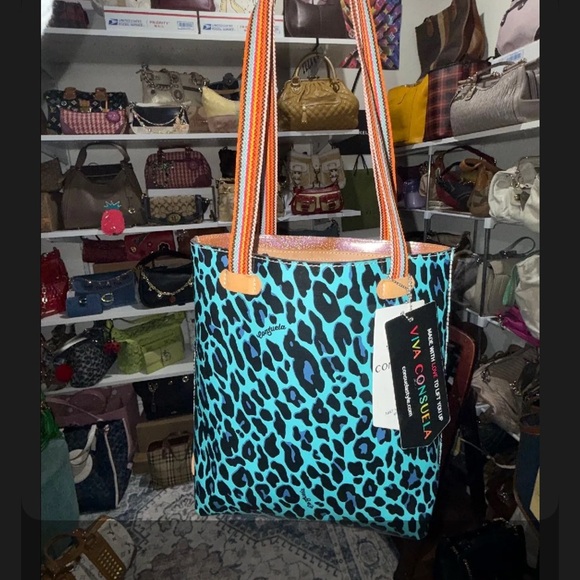 Handbags - Consuela Blue Leopard Print Tote Bag